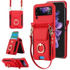 Asuwish Capa de telefone para Samsung Galaxy Z Flip 3 5G 2021 capa carteira com anel alça de pulso transversal cordão porta-cartão de crédito slot bolsa de couro celular ZFlip3 Z3 Flip3 3Z mulheres