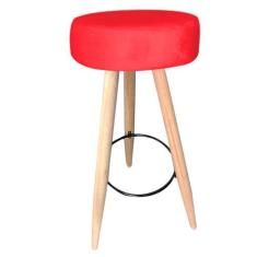 Banqueta Alta Flora Pés Palito em Madeira Branco  Bar Bistrô Cozinha  