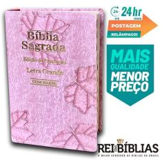Bíblia Sagrada Letra Grande - Luxo - Folha Rosa -c/ Harpa