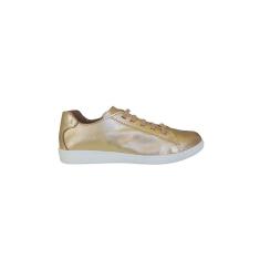 Tênis Feminino Casual Dourado Metalizado Couro Marina Mello-Feminino