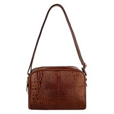 Bolsa quadrada de couro croco Daiana - Whisky