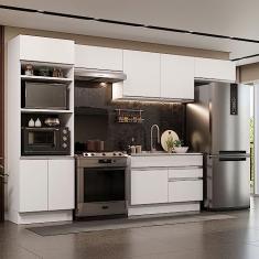 Cozinha Completa Madesa Glamy 350001 com Armário e Balcão (sem Tampo e Pia) - Branco