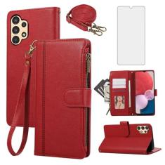 Asuwish Capa de telefone para Samsung Galaxy A13 4G/5G carteira com zíper capa celular com protetor de tela de vidro temperado alça transversal cordão suporte de cartão couro A04s M13 G5 A 13 LTE 13A