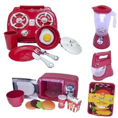 Cozinha Vermelho Brinquedo Kit Infantil Mercado Fogão 26Pç