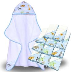 Toalha de Banho Bebe Dupla Camada com Capuz e Forro Fralda + 11 Pano d