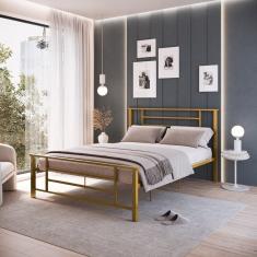 Cama King em Ferro Estilo Industrial Emy Dourado