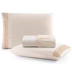 Jogo Cama Lençol Haia King Percal 200 Fios 100% Algodão Guipir Bordado