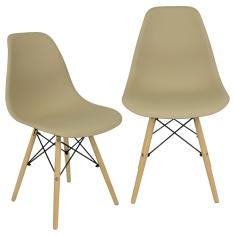 Kit 2 Cadeiras Charles Eames Eiffel Wood Design - Bege