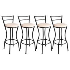 Kit 4 Banquetas Alta Home Aço Carbono Assento Tecido Sintético Branco Gelo Acesse Móveis