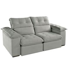 Sofá 3 Lugares Retrátil e Reclinável Jobi Veludo Cinza Prateado 194 cm