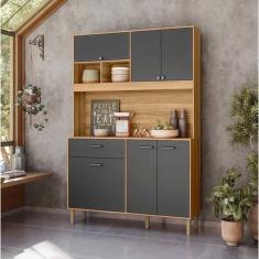 Armário Para Cozinha 6 Portas 1 Gaveta 120 cm Freijó Cinza Erva Doce Nicioli