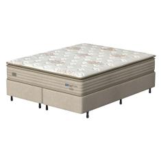 Cama Box Queen Size Probel Guarda Costas Vitality Revestida em Tecido Suede + Colchão com Pillow Super e Molas Ensacadas 30x158x188cm – Branca e Marfi