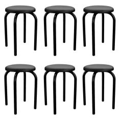 Kit 6 Banquetas Baixas Empilháveis Em Aço Maviê Sintético Preto - Mpozenato