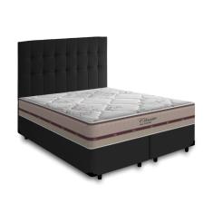 Cama Box + Cabeceira Cassis e Colchão Queen - Anjos - Classic Mola Ensacada - 158x198x57cm Preto