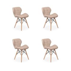 Kit 04 Cadeiras Charles Eames Eiffel Slim Wood Estofada Nude