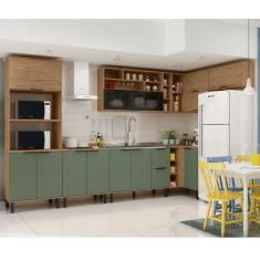 Cozinha Modulada Completa de Canto Lombardia com Porta de Vidro Freijó Jade - MX