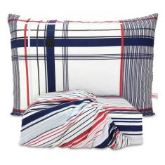 Jogo De Lençol Solteiro Elástico Algodão Pol Xadrez Listrado 2 Peças -