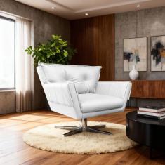 Poltrona Sala Decorativa Anitta Giratória Cromada Sintético D03 - D'Ro