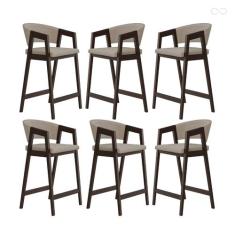 Kit 6 Banquetas Alta para Cozinha Ravena em Madeira Maciça Capuccino S
