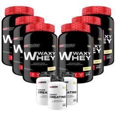 Kit 6x Waxy Whey 900g + 3x Power Creatina 100g - Bodybuilders, Baunilh