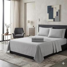 jogo Lençol de cama Queen 400 Fios 4 Peças 100% algodao com elastico -