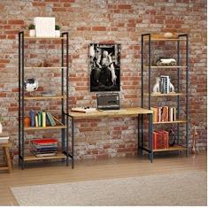 Conjunto Home Office 3 Peças com Escrivaninha e 2 Estantes Industriais Active Yescasa Carvalho