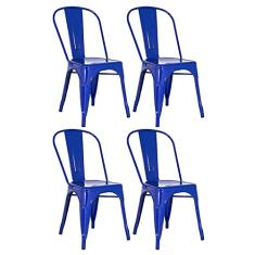 Loft7, Kit 4 Cadeiras Iron Tolix Design Industrial em Aço Carbono Vintage e Elegante Versátil Sala de Jantar Cozinha Bar Varanda Gourmet, Azul Escuro
