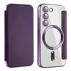 Ykybhx Capa tipo carteira para Galaxy S24 Ultra compatível com Magsafe, à prova de choque, capa tipo carteira flip magnética com compartimentos para cartões, capa de couro PU para Galaxy S24 ultra