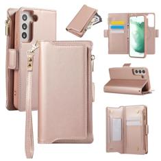 Capa carteira para Samsung Galaxy S21 FE, bolso com zíper magnético [destacável] capa de couro com compartimentos para cartões e dinheiro, [bloqueio RFID] Capa com alça de pulso e cordão para