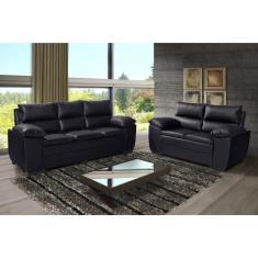Conjunto Sofá 3 e 2 Lugares Corano Equador Requinte, Preto