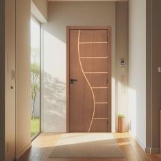 KIt Porta de Madeira Decorada 215x84cm Batente 7cm Cantareira Ipê