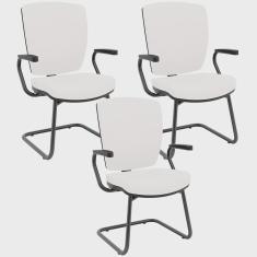 Kit 03 Cadeiras de Escritório Fixa Executiva Office Preto Slim Alta Flexi P03 Vinil Branco - Lyam
