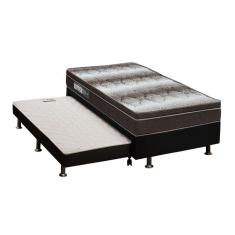 Cama Box C/Auxiliar Solteiro: Colchão Ortopédico Ortobom Light + Base Crc Courano Black(88X188)