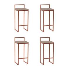 Kit 4 Banquetas Bistrô Alta Industriais Em Aço Dori Cobre Assento Suede Bege Marrom