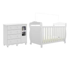 Quarto De Bebê Cômoda 1 Porta Com Janelas E Berço Americano Nina 100% Mdf Espresso Móveis Branco Brilho