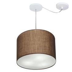 Lustre Pendente Cilíndrico Com Desvio De Centro Vivare Md-4237 Cúpula Em Tecido 40x30cm - Bivolt Café 127/220v