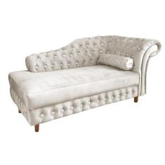 Divã Chesterfield Capitonado Bege Com Strass Suede Drossi