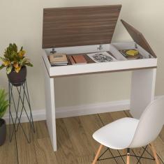 Escrivaninha Para Home Office com Armazenamento Interno - Mind Artany - Ipê com Branco Ipê/Branco