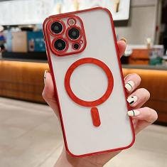 Estojo de carga magnética sem fio transparente de revestimento de luxo para iPhone 11 13 12 14 Pro XS Max X XR 8 Plus Capa de silicone macio, vermelho, para iPhone 8 Plus