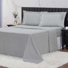 Jogo de Cama Casal Padrão 400 Fios Percal 04 Peças Com Aba, Antiácaro,