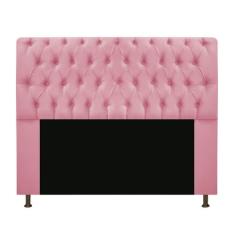 Cabeceira Estofada Lady 160 cm Queen Size Com Capitonê Suede Rosa Bebê