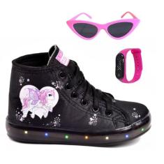 Tênis Botinha Infantil Feminino De Led Unicórnio Cano Alto +Óculos+Rel