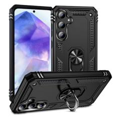 SORAKA Capa para Samsung Galaxy A55 5G com suporte de anel capa armadura para Samsung Galaxy A55 5G capa traseira de policarbonato rígido com placa de metal para suporte magnético de telefone carro