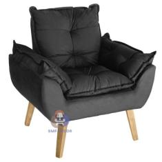 Poltrona/Cadeira Decorativa Glamour Preto Com Pés Quadrado - SMF Decor