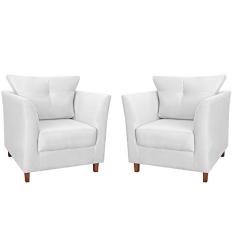 Kit 02 Poltronas Decorativa Isis Pés de Madeira Suede Branco - DS Estofados
