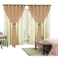 Cortina Corta Luz 4,00m X 2,40m 100% Blackout Com Voil Avelã Para Sala Ou Quarto Varão Simples