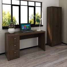 Conjunto Home Office 2 Peças Escrivaninha 3 Gavetas com Armário 2 Portas Espresso Móveis
