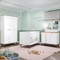 Guarda-Roupa Bartira Ternura com 3 Portas, 2 Gavetas + Cômoda Ternura com 5 Gavetas e 1 Porta + Berço Mini Cama Móveis Estrela Ternura 