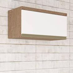 Armário Aéreo de Cozinha 80cm com 1 Porta Basculante 100% MDF Madri Castanho/Branco