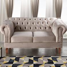 Sofá 2 Lugares Decoração Sara Recepção Dom Pedro Chesterfield Cinza Capuccino